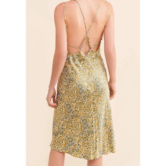 Anthropologie Slip Dress Women’s Size XL Gold Blue Paisley Print Lace - Picture 5 of 10